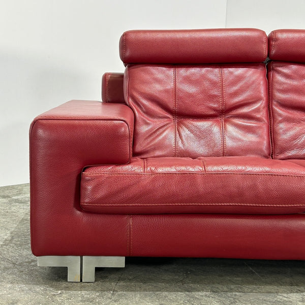 Roche Bobois Red Leather Two Seater Sofa @ REHAUS