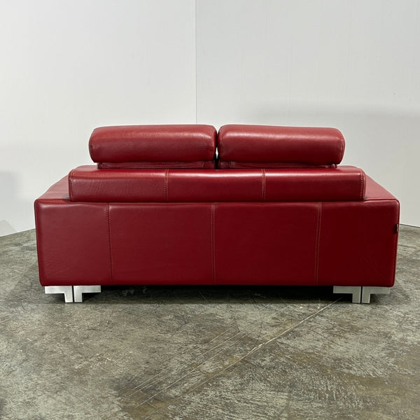 Roche Bobois Red Leather Two Seater Sofa @ REHAUS