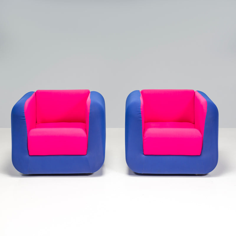 Roche Bobois Pink & Blue Cube Armchairs, Set of 2
