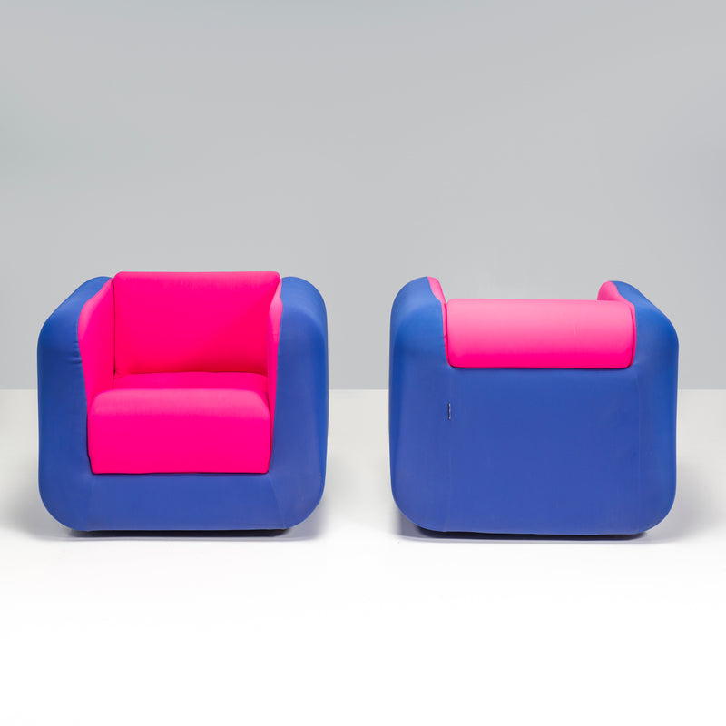 Roche Bobois Pink & Blue Cube Armchairs, Set of 2