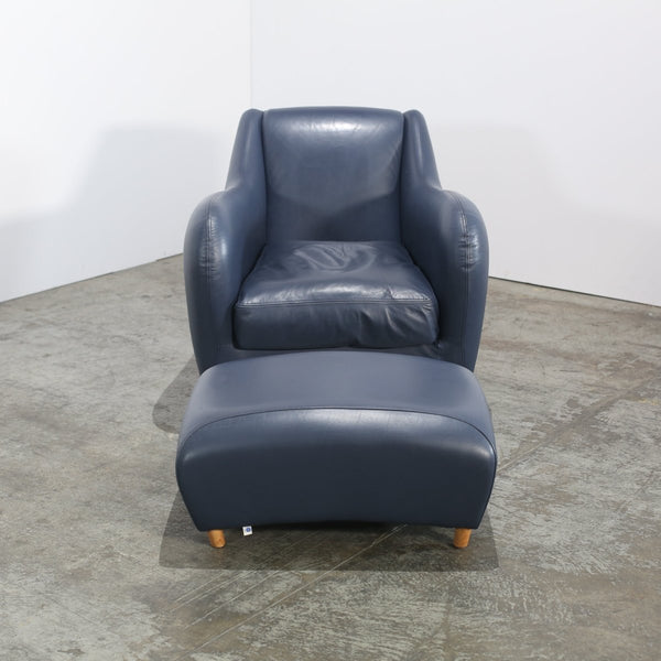 SCP Balzac Blue Leather Armchair and Footstool @ REHAUS