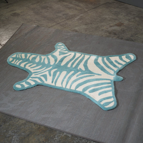 Small Blue and White Bespoke Zebra Rug @ REHAUS
