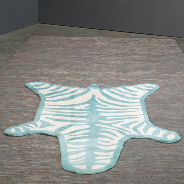 Small Blue and White Bespoke Zebra Rug @ REHAUS