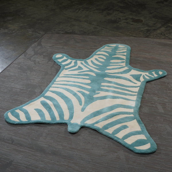 Small Blue and White Bespoke Zebra Rug @ REHAUS