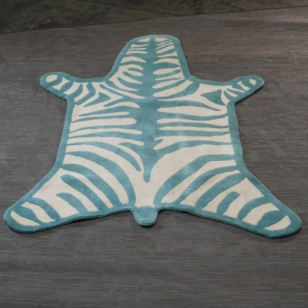 Small Blue and White Bespoke Zebra Rug @ REHAUS
