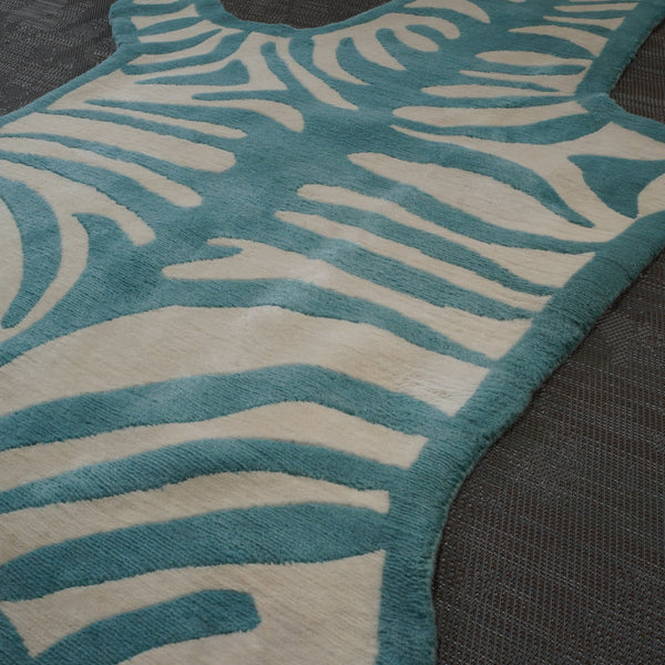 Small Blue and White Bespoke Zebra Rug @ REHAUS