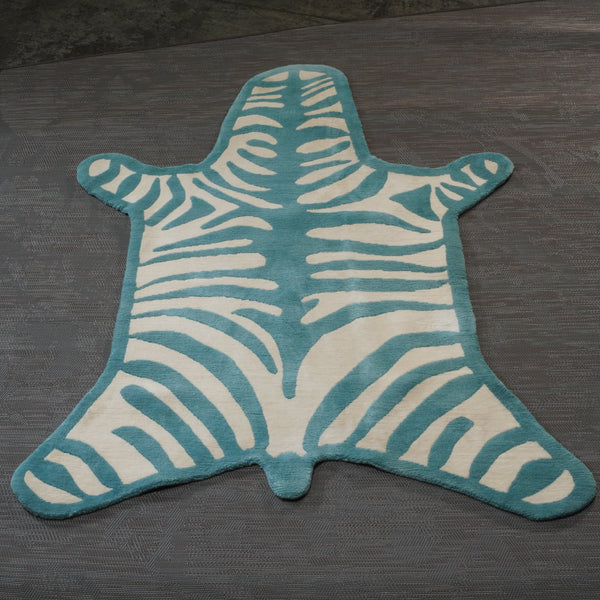 Small Blue and White Bespoke Zebra Rug @ REHAUS