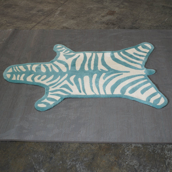 Small Blue and White Bespoke Zebra Rug @ REHAUS