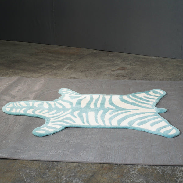Small Blue and White Bespoke Zebra Rug @ REHAUS