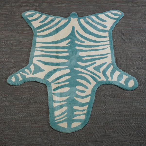 Small Blue and White Bespoke Zebra Rug @ REHAUS