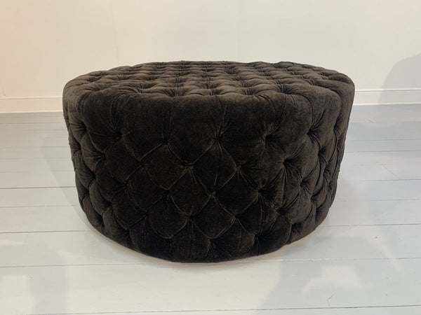 Soho Buttoned - Drum Ottoman Footstool - In Dark Grey Italian Velvet - Made by George Smith Craftsmen @ REHAUS