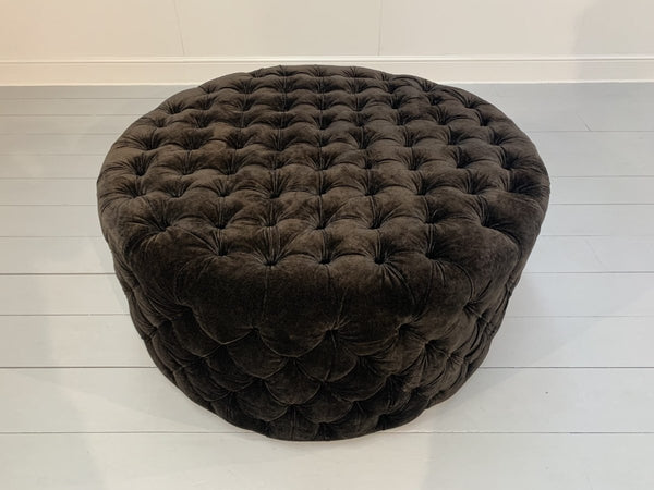 Soho Buttoned - Drum Ottoman Footstool - In Dark Grey Italian Velvet - Made by George Smith Craftsmen @ REHAUS