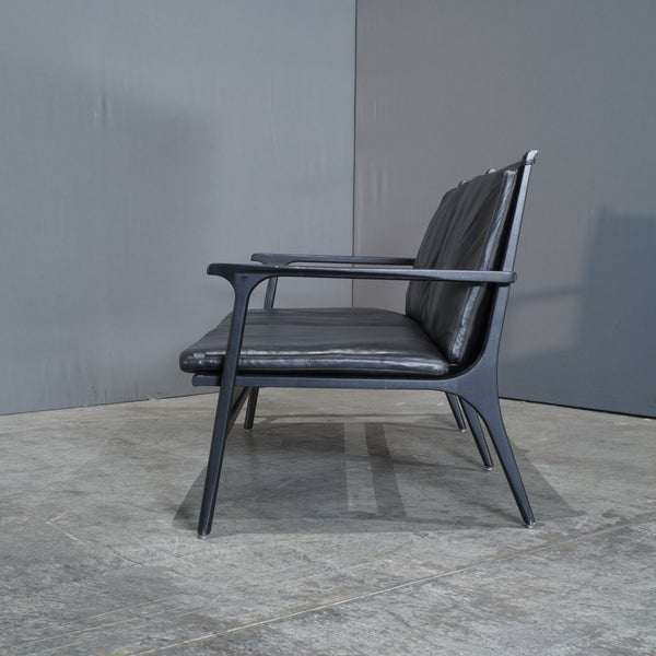 Stellar Works Rén Black Leather and Oak Two Seater Sofa by Space Copenhagen @ REHAUS