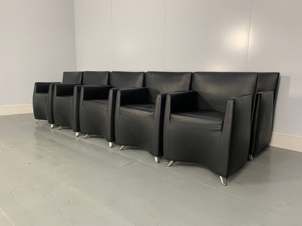 Suite of 10 Cerruti Baleri Italia Caprichair Dining Chairs Armchairs in Black Leather @ REHAUS