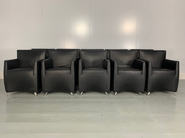 Suite of 10 Cerruti Baleri Italia Caprichair Dining Chairs Armchairs in Black Leather @ REHAUS
