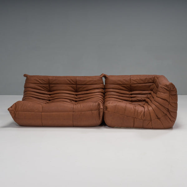 Togo Brown Leather Sofa by Michel Ducaroy for Ligne Roset, Set of 2 @ REHAUS