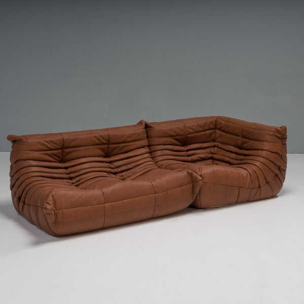 Togo Brown Leather Sofa by Michel Ducaroy for Ligne Roset, Set of 2 @ REHAUS
