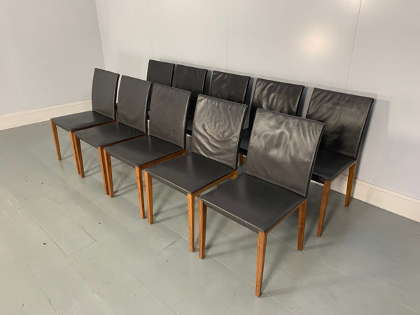 Walter Knoll Andoo 1100 Dining Chairs - In Dark Brown Leather & Walnut, Set of 10 @ REHAUS