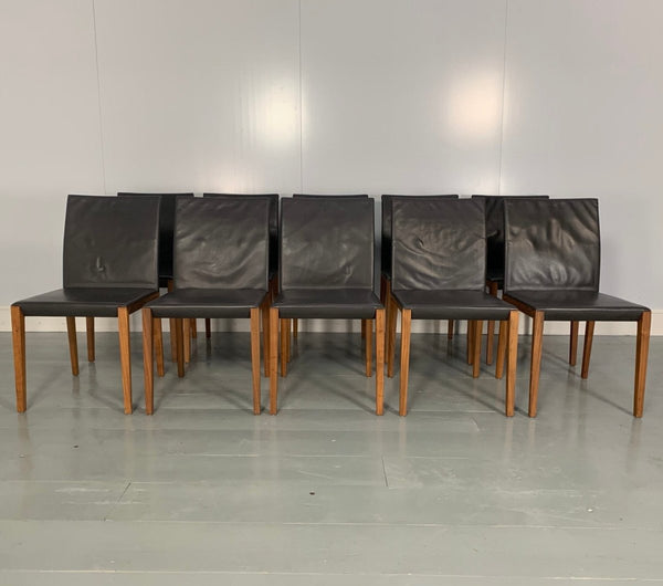 Walter Knoll Andoo 1100 Dining Chairs - In Dark Brown Leather & Walnut, Set of 10 @ REHAUS