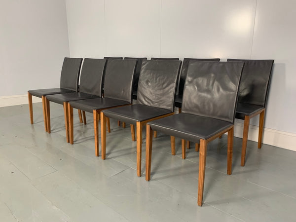 Walter Knoll Andoo 1100 Dining Chairs - In Dark Brown Leather & Walnut, Set of 10 @ REHAUS