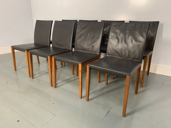 Walter Knoll Andoo 1100 Dining Chairs - In Dark Brown Leather & Walnut. Set of 8 @ REHAUS