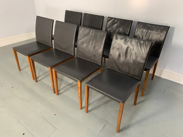 Walter Knoll Andoo 1100 Dining Chairs - In Dark Brown Leather & Walnut. Set of 8 @ REHAUS