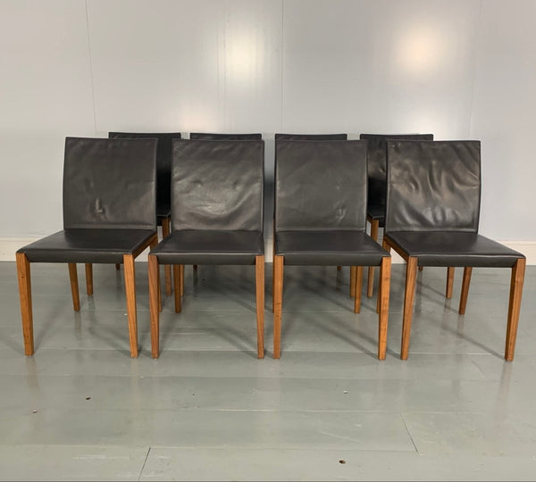 Walter Knoll Andoo 1100 Dining Chairs - In Dark Brown Leather & Walnut. Set of 8 @ REHAUS