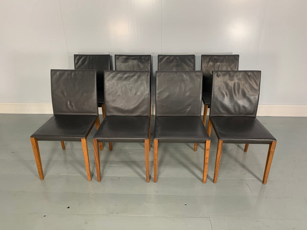 Walter Knoll Andoo 1100 Dining Chairs - In Dark Brown Leather & Walnut. Set of 8 @ REHAUS