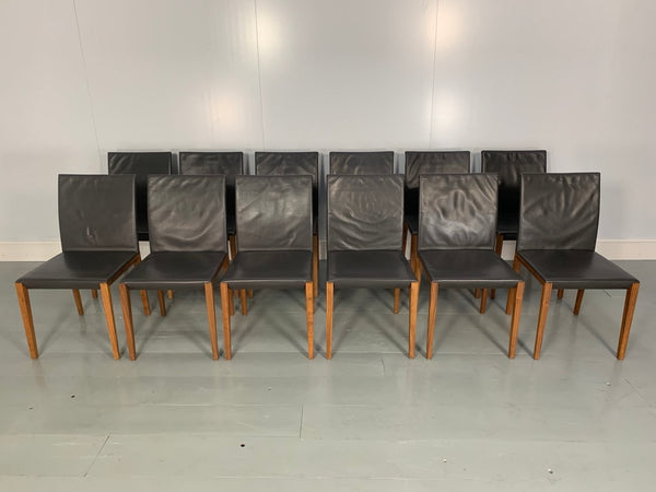 Walter Knoll Andoo Dining Chairs in Dark Brown Leather & Walnut, Set of 12 @ REHAUS