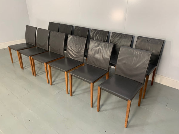 Walter Knoll Andoo Dining Chairs in Dark Brown Leather & Walnut, Set of 12 @ REHAUS