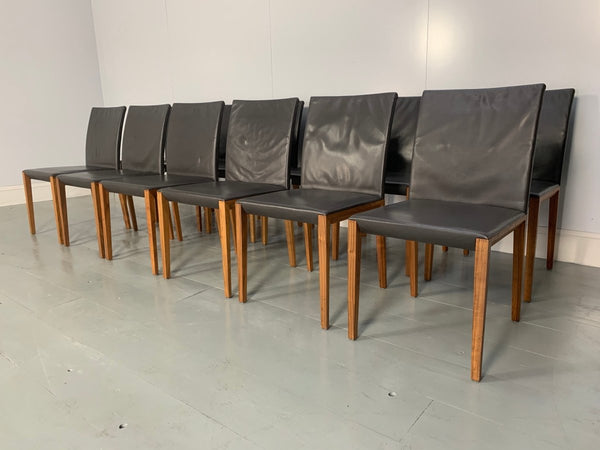Walter Knoll Andoo Dining Chairs in Dark Brown Leather & Walnut, Set of 12 @ REHAUS