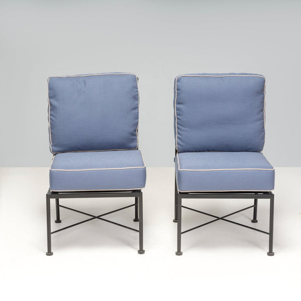 Wrought Iron Outdoor Light Blue and Cream Dining Chairs, Set of 6 - REHAUS - Bespoke