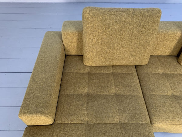 Zanotta Alfa 1326 L - Shape Sofa & Ottoman - In Mustard Yellow Linen & Black Leather @ REHAUS