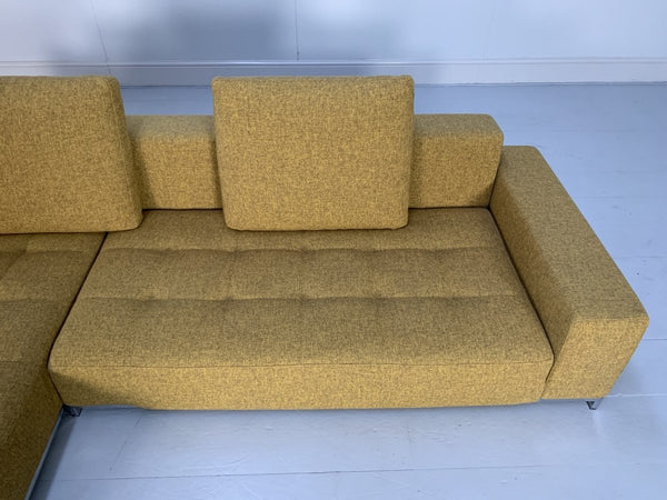 Zanotta Alfa 1326 L - Shape Sofa & Ottoman - In Mustard Yellow Linen & Black Leather @ REHAUS