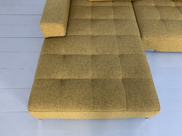 Zanotta Alfa 1326 L - Shape Sofa & Ottoman - In Mustard Yellow Linen & Black Leather @ REHAUS