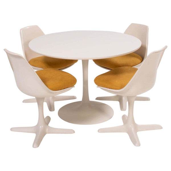 Arkana White Dining Table and Four Arkana 115 Yellow Dining Chairs Set