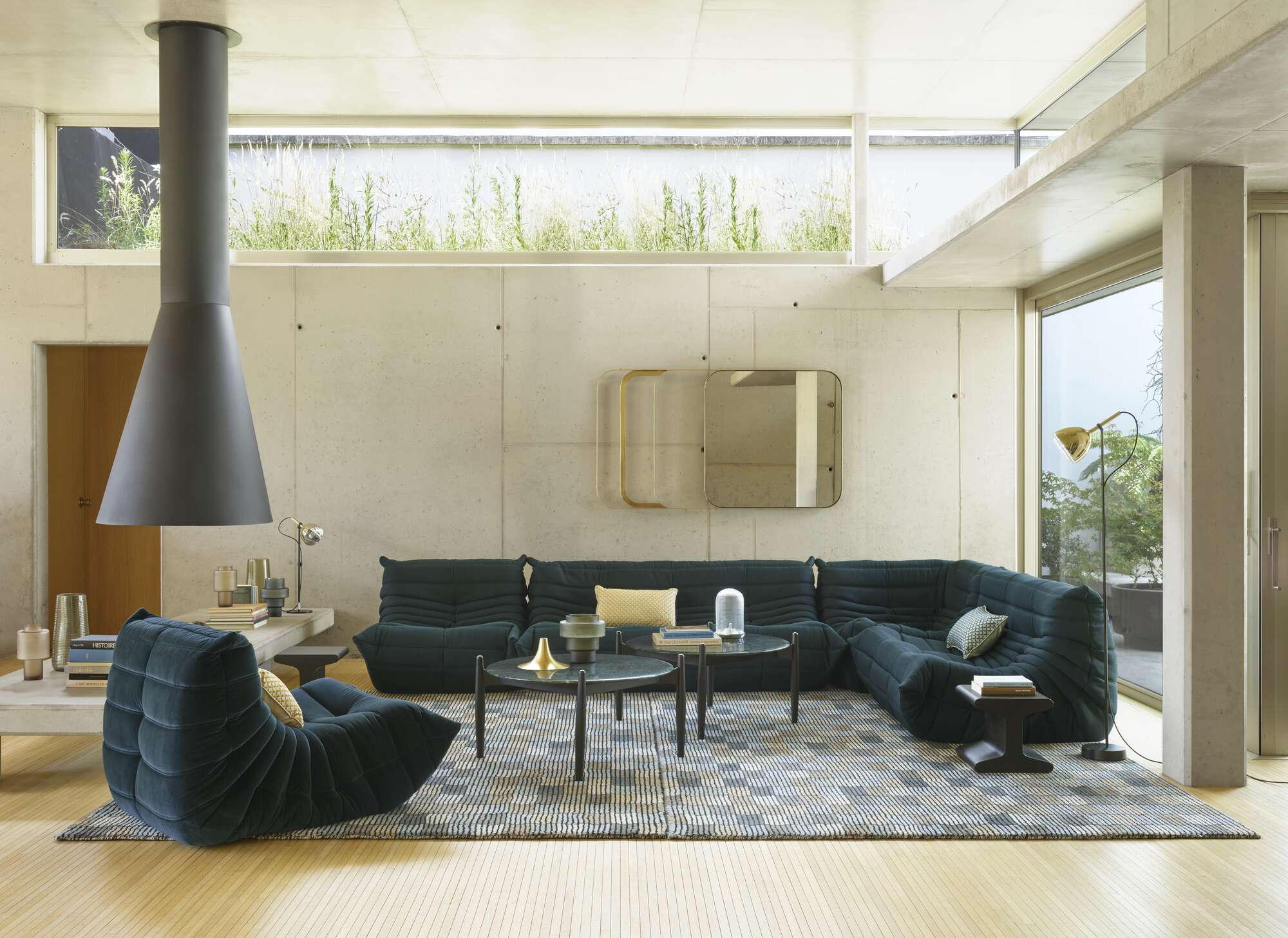 Ligne Roset Togo Dark Blue Modular Togo Sofa and Footstool by