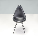 Fritz Hansen by Arne Jacobsen Black Leather Model 3110 Drop Dining Chairs, Set of 10