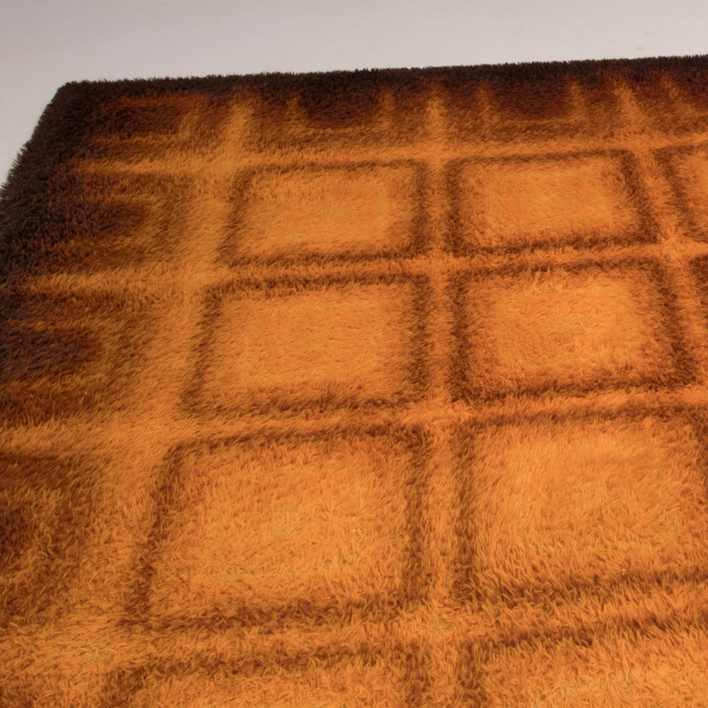 1970's Geometric Orange & Brown Shag Pile Rug - REHAUS - 1970's