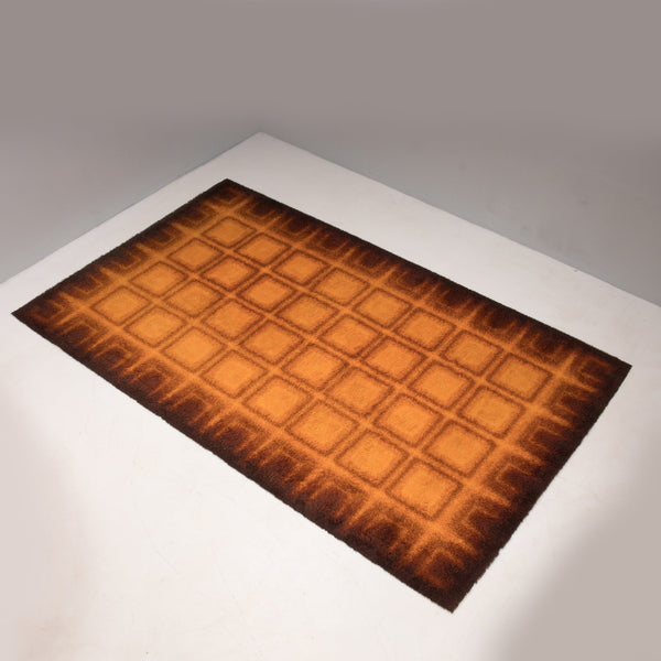 1970's Geometric Orange & Brown Shag Pile Rug - REHAUS - 1970's