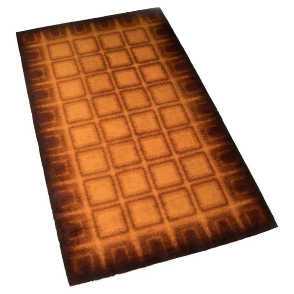 1970's Geometric Orange & Brown Shag Pile Rug - REHAUS - 1970's