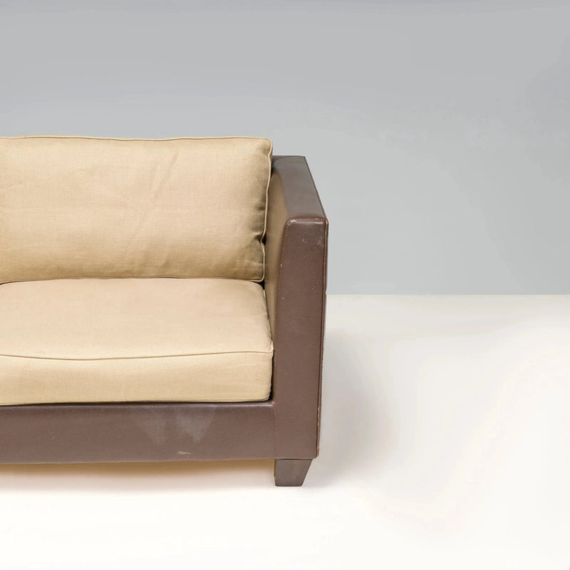 2 Seater Phillipe Hurel Brown Leather & Fabric Sofa - REHAUS - Philippe Hurel