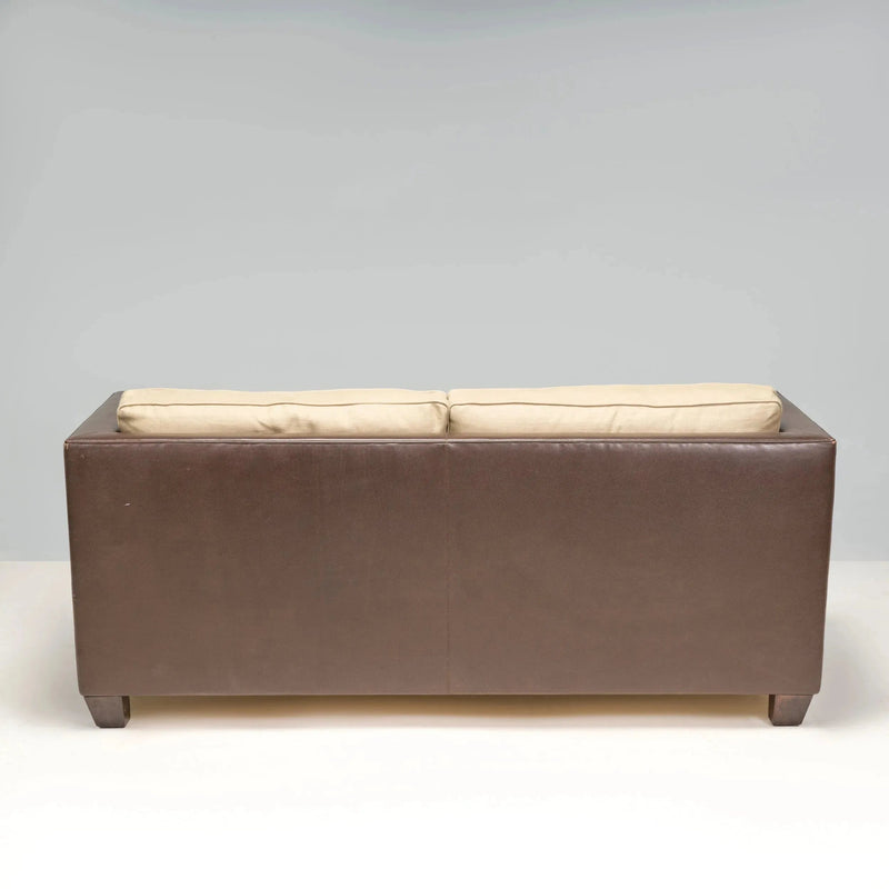 2 Seater Phillipe Hurel Brown Leather & Fabric Sofa - REHAUS - Philippe Hurel