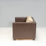 2 Seater Phillipe Hurel Brown Leather & Fabric Sofa - REHAUS - Philippe Hurel