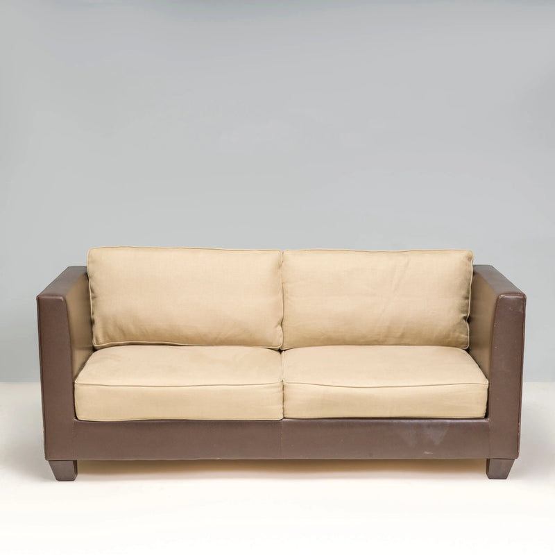 2 Seater Phillipe Hurel Brown Leather & Fabric Sofa - REHAUS - Philippe Hurel