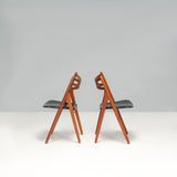 Hans J. Wegner Teak & Black Leather CH29P Sawbuck Dining Chairs, 1960s, Set of 2