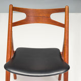 Hans J. Wegner Teak & Black Leather CH29P Sawbuck Dining Chairs, 1960s, Set of 2