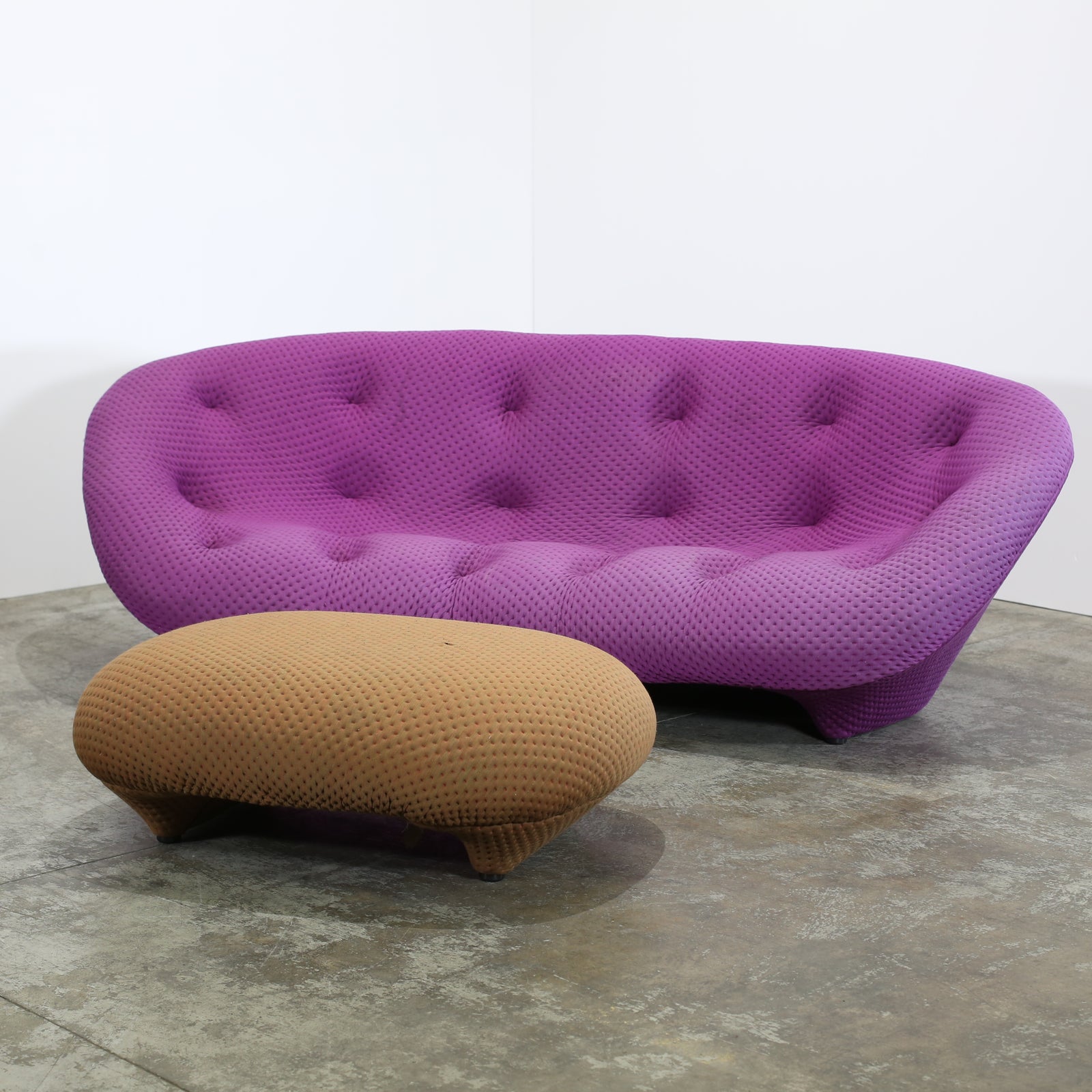 Ligne Roset High Back Magenta Ploum Sofa and Yellow Ottoman by Ronan & Erwan Bouroullec
