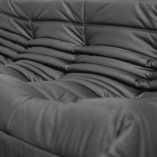 Ligne Roset by Michel Ducaroy Black Leather Togo Sofa, Set of Three