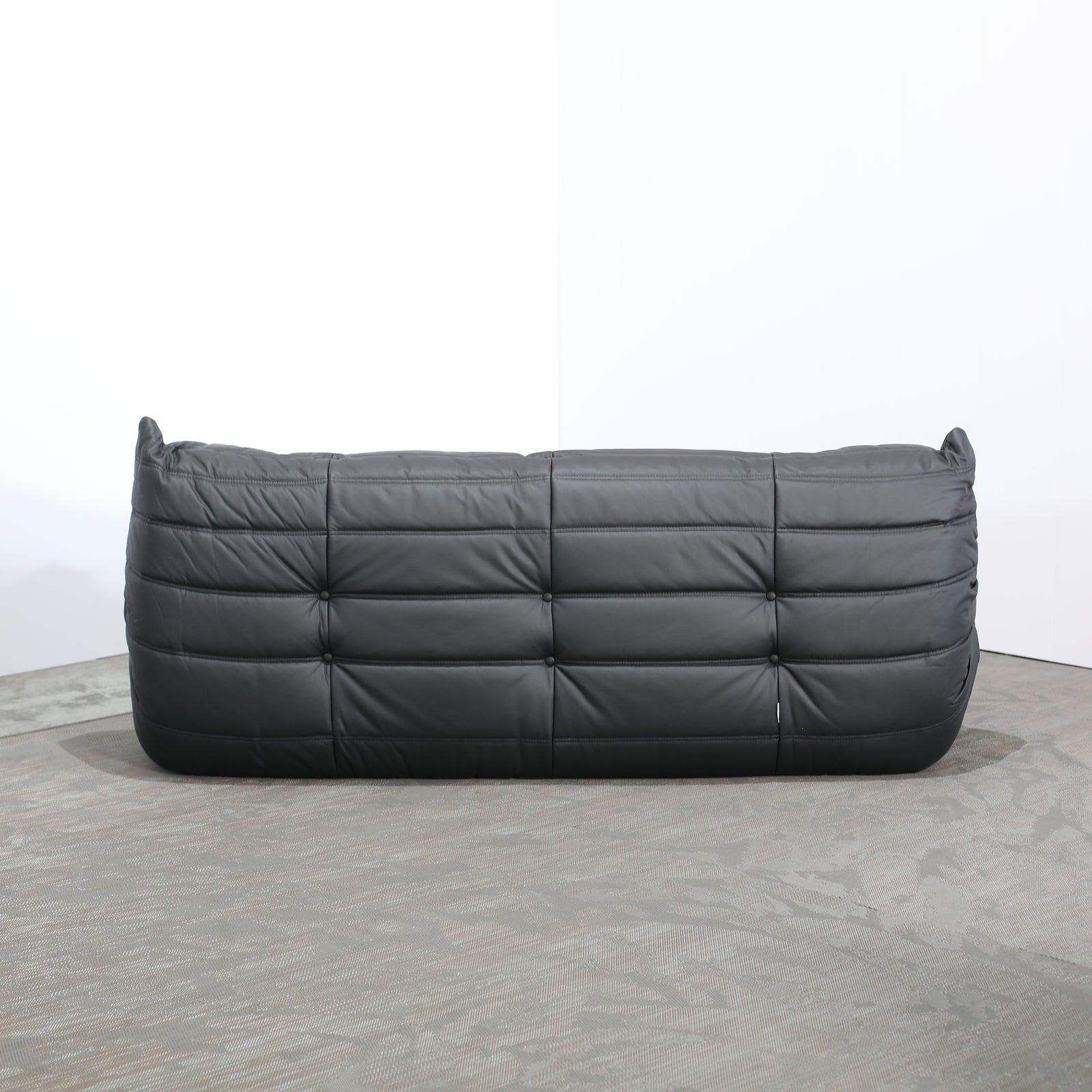 Ligne Roset by Michel Ducaroy Black Leather Togo Sofa, Set of Three